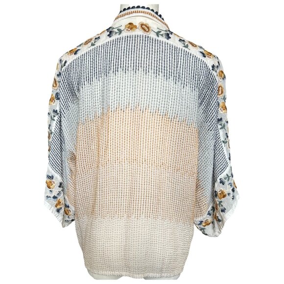 Johnny Was Minerva Embroidered Kimono Blouse Blue Cream XS - Picture 5 of 10
